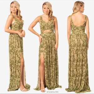 Dress the Population Size XSmall $268 Mirabella Gown Maxi Green Floral Dress